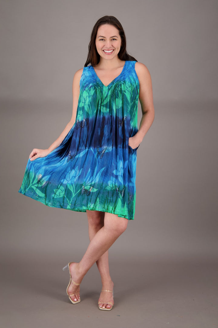 Butterfly Tie Dye V-Neck Dress 24427