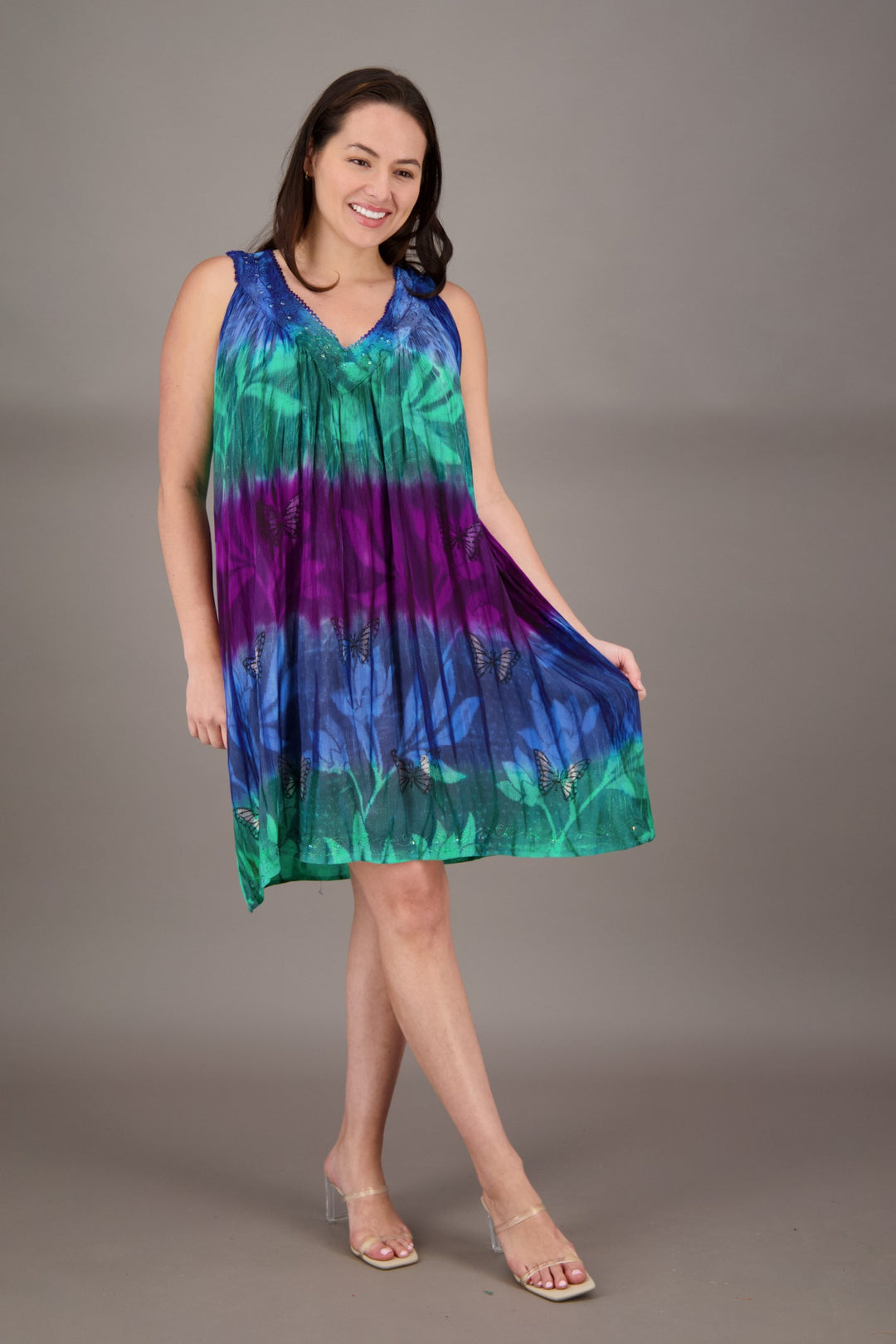 Butterfly Tie Dye V-Neck Dress 24427