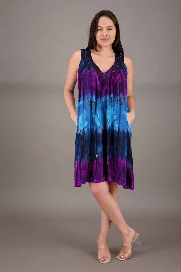 Butterfly Tie Dye V-Neck Dress 24427