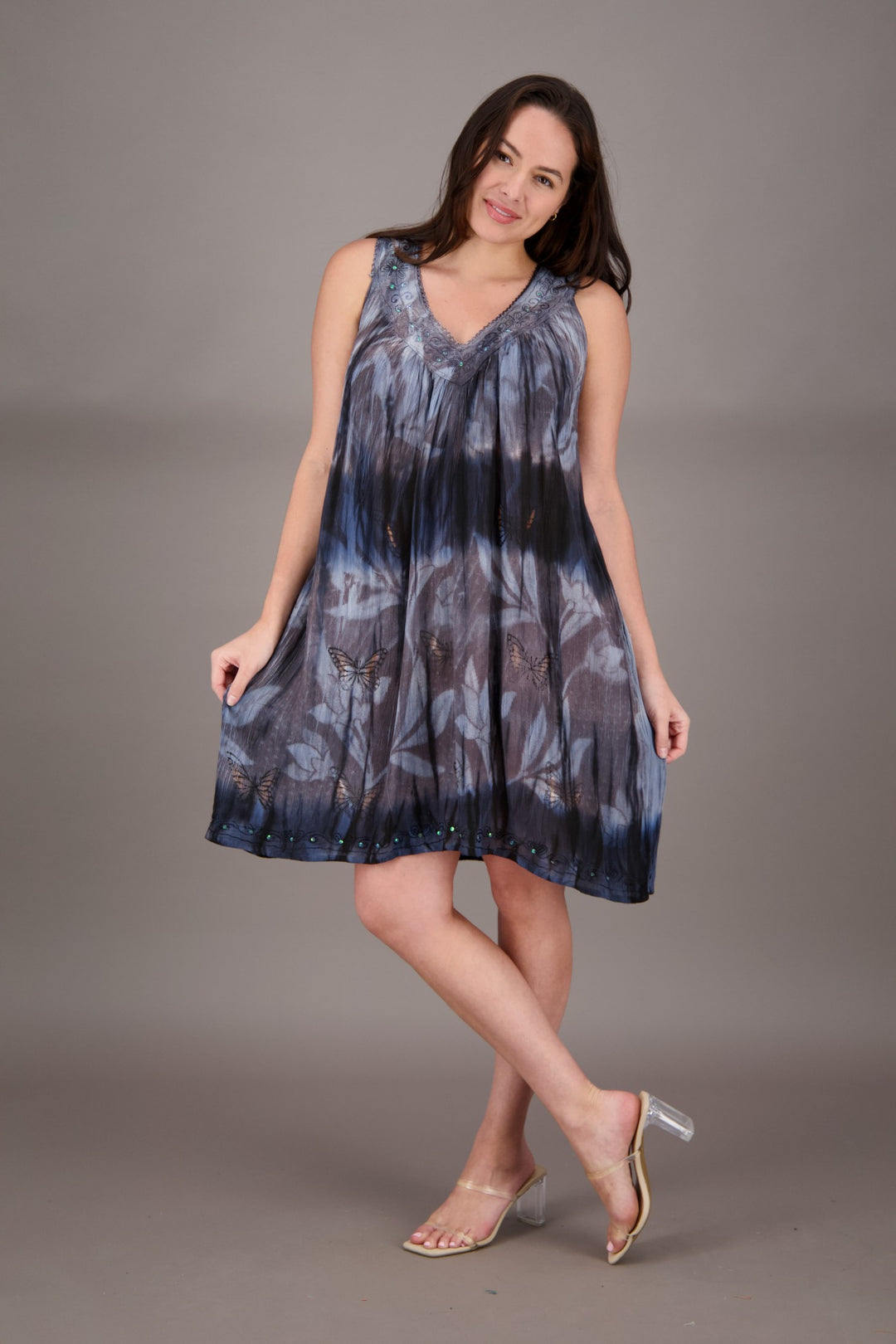 Butterfly Tie Dye V-Neck Dress 24427