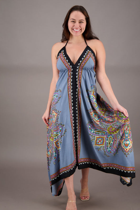 Printed Batik Scarf Halter Dress 1957