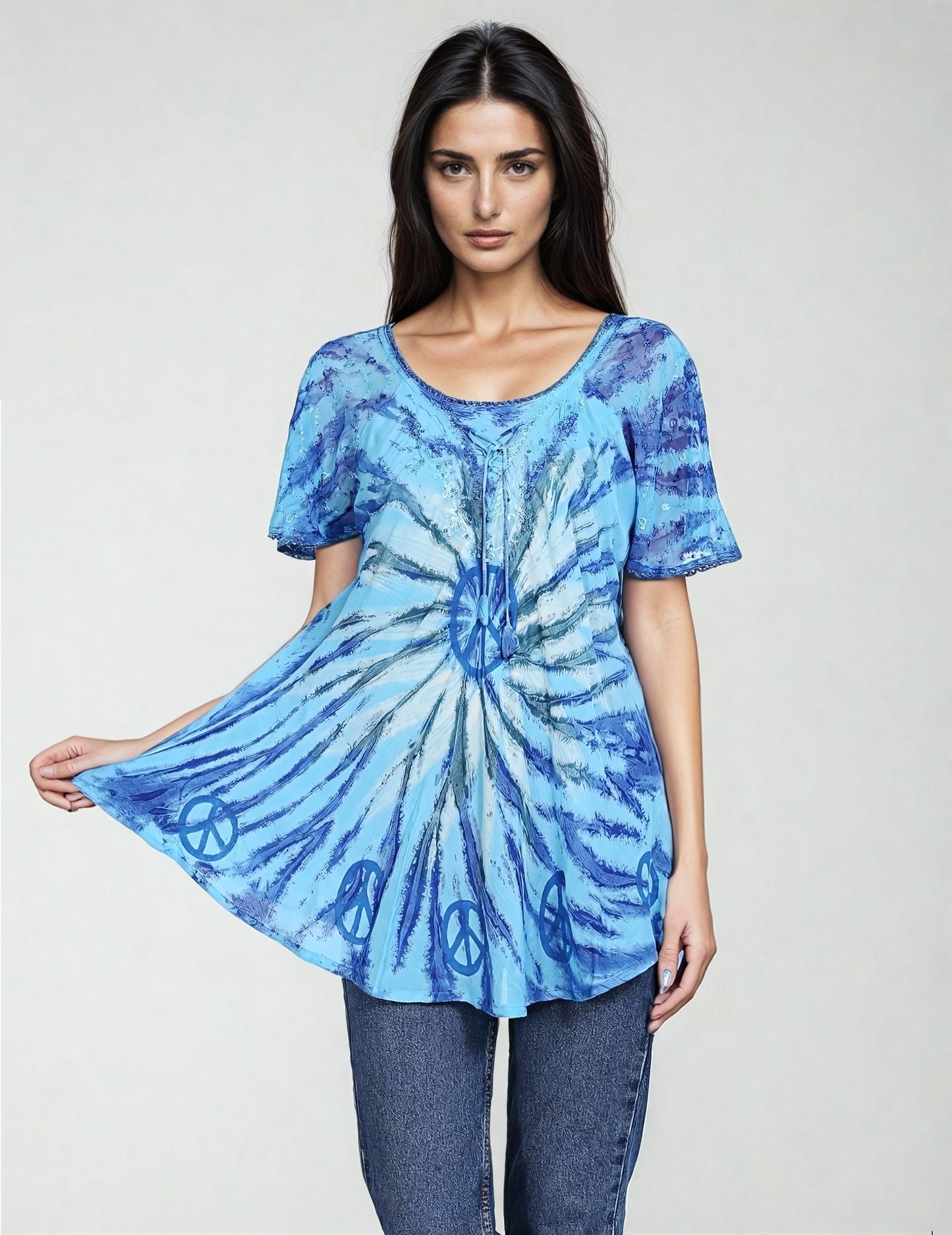 Peace Sign Tie Dye Cap Sleeve Blouse 19216