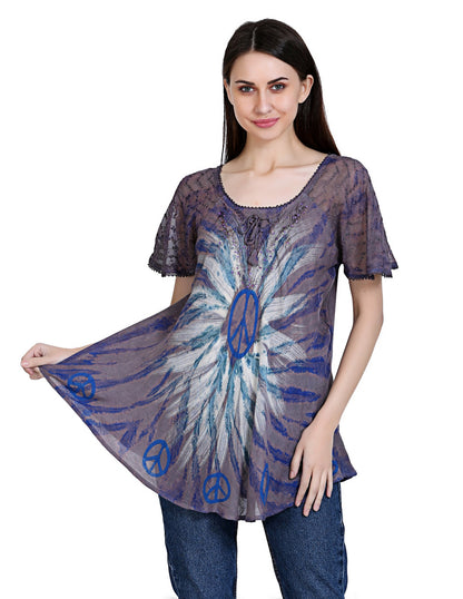 Peace Sign Tie Dye Cap Sleeve Blouse 19216