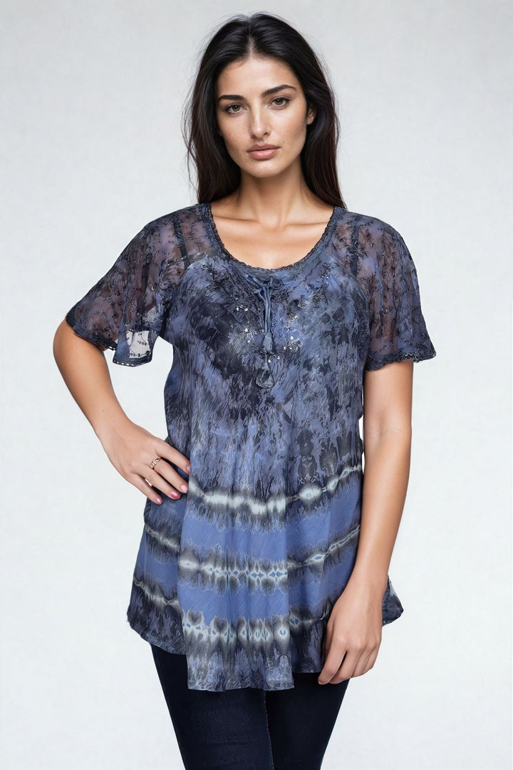 Kauai Tie Dye Cap Sleeve Blouse 19212