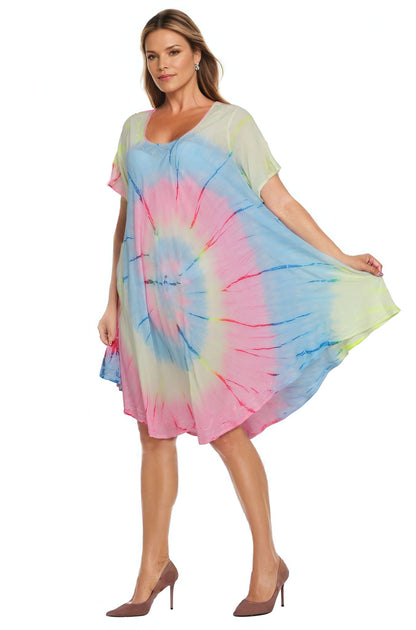 Neon Tie Dye Cap Sleeve Dress 442128