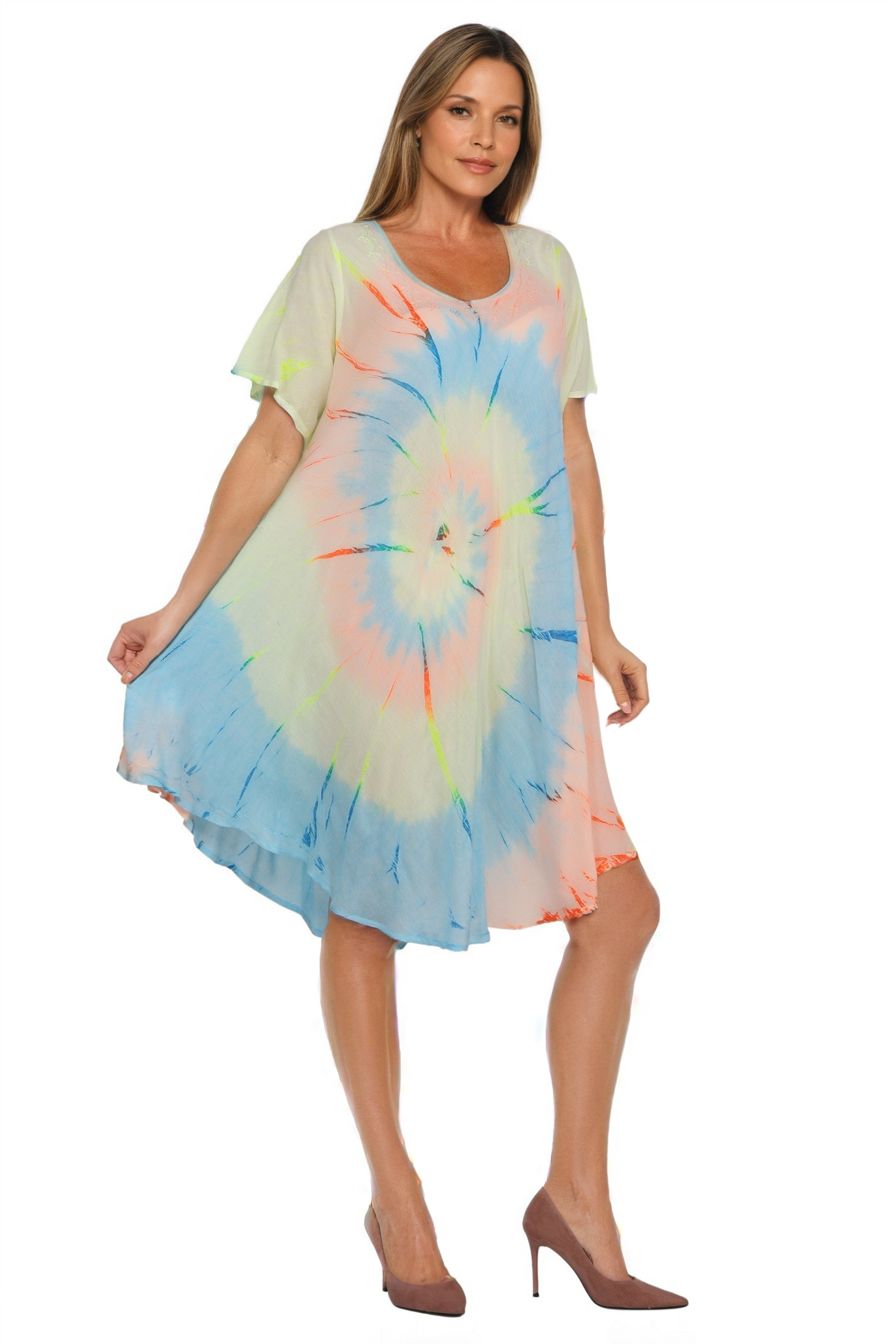 Neon Tie Dye Cap Sleeve Dress 442128