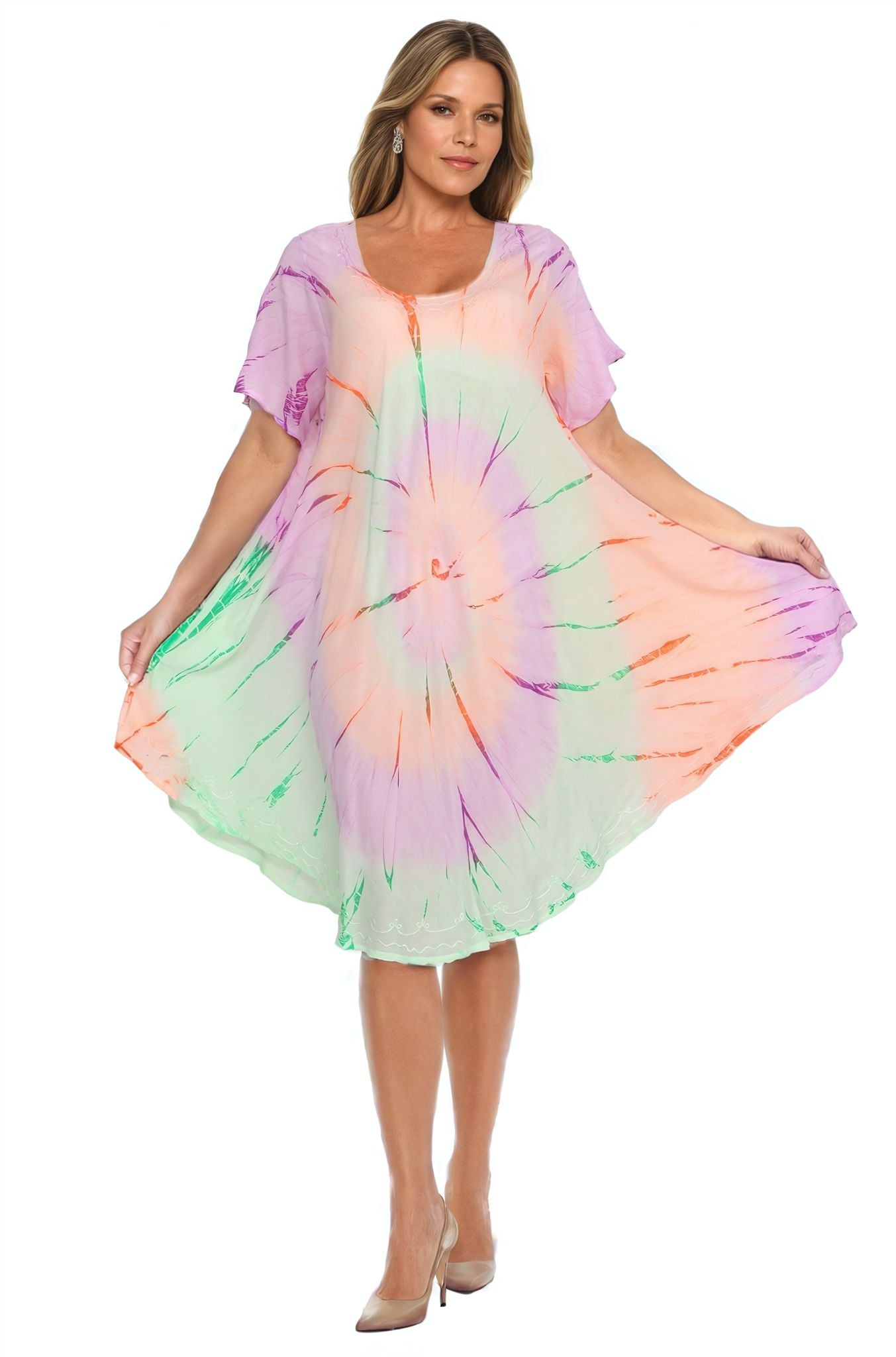 Neon Tie Dye Cap Sleeve Dress 442128