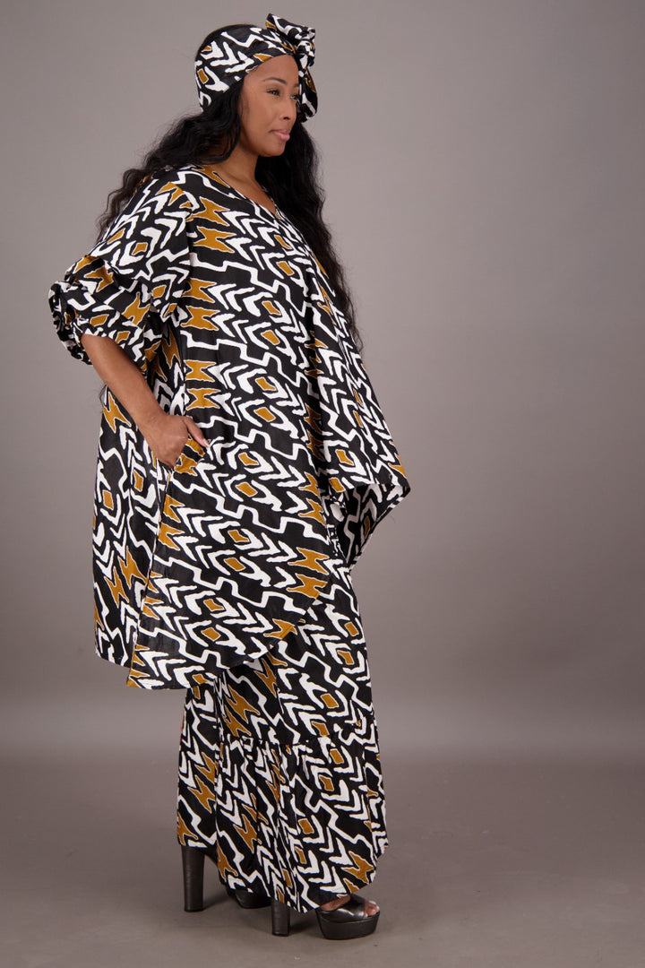 Black Geometric Print 2 Piece Pants Set APS-25082-263