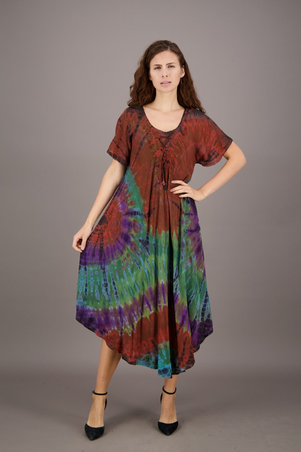 Retro Tie Dye Cap Sleeve Dress 24682