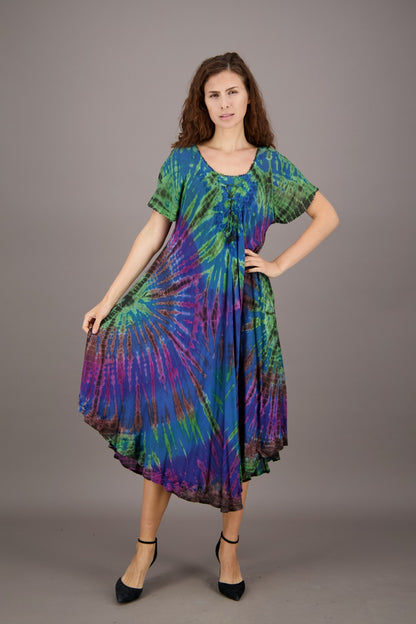 Retro Tie Dye Cap Sleeve Dress 24682