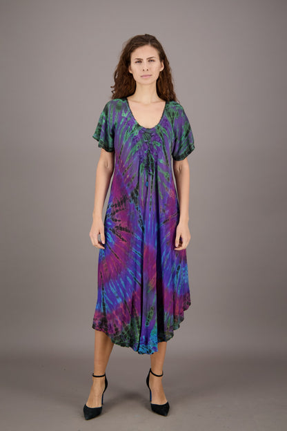 Retro Tie Dye Cap Sleeve Dress 24682