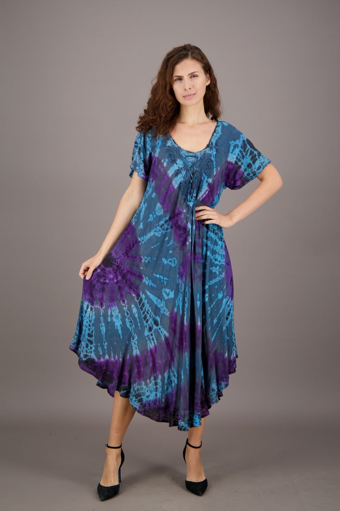 Retro Tie Dye Cap Sleeve Dress 24682