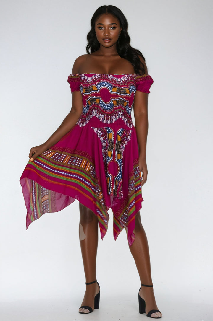 Tropical Dashiki Print Off Shoulder Dress TH356