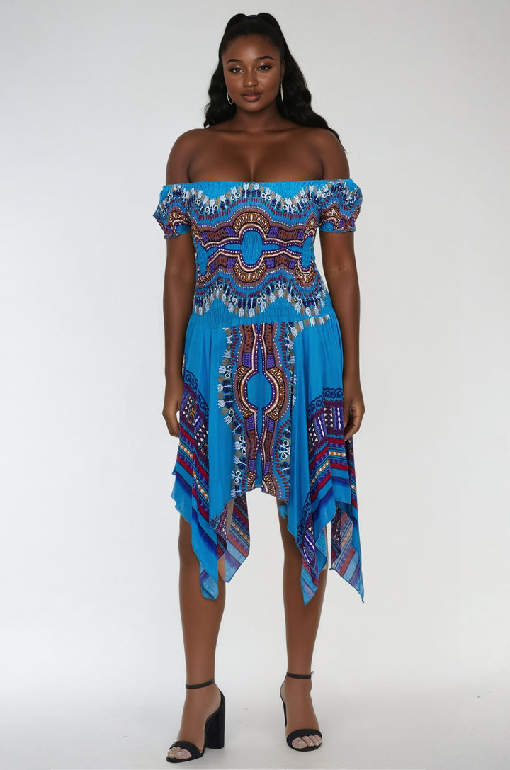 Tropical Dashiki Print Off Shoulder Dress TH356