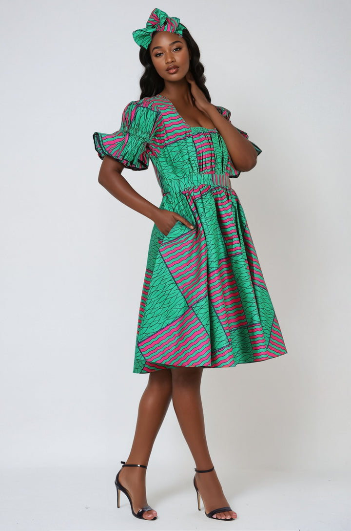 Short Sleeve Ankara Maxi Dress 2256