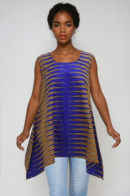 African Print A-Line Sleeveless Blouse 2164