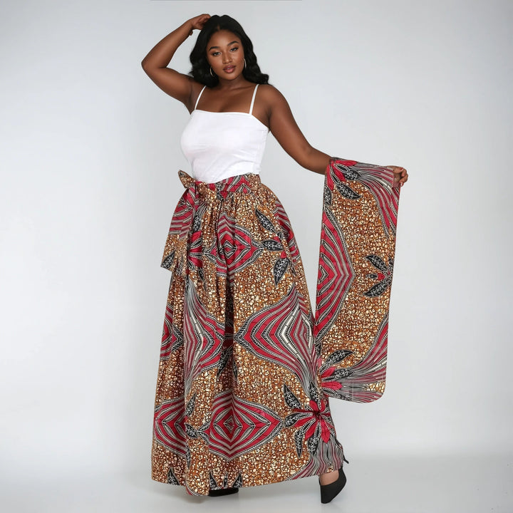 Earth Tone African Print Long Maxi Skirt Elastic Waist 16317-96