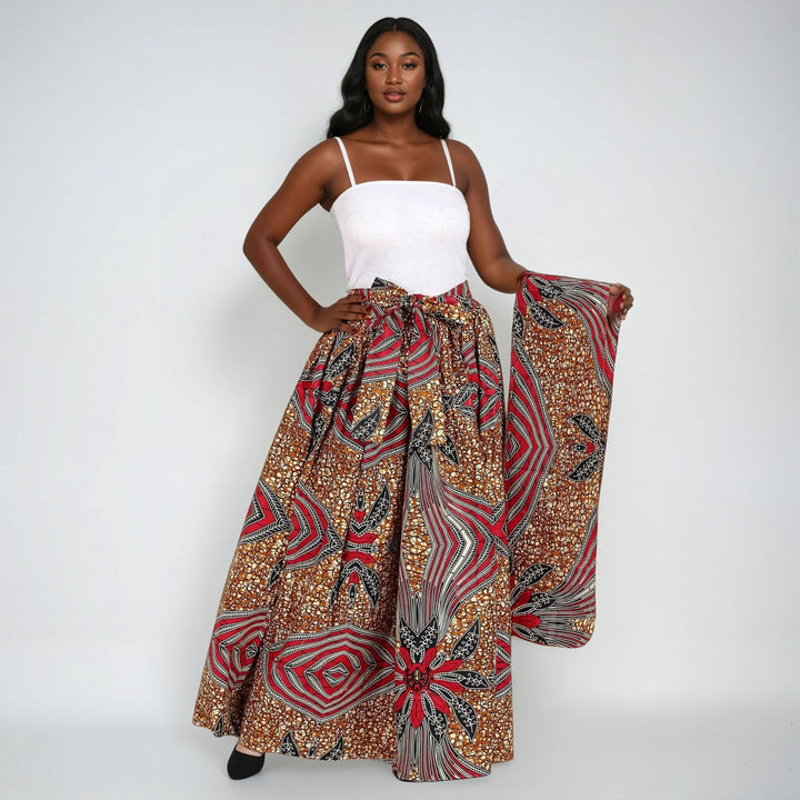 Earth Tone African Print Long Maxi Skirt Elastic Waist 16317-96