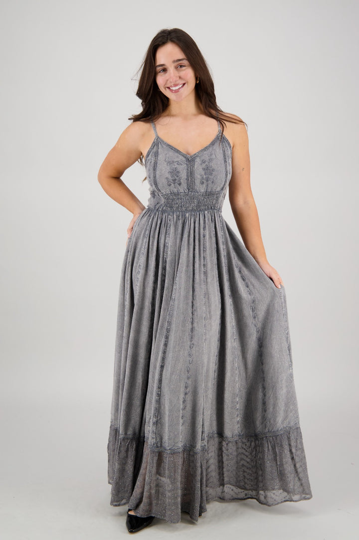 Sheer Hem Smocked Maxi Dress ADL-25324