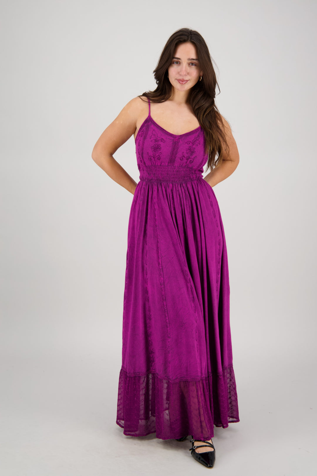 Sheer Hem Smocked Maxi Dress ADL-25324