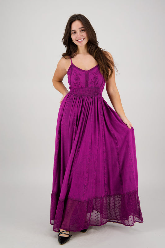 Sheer Hem Smocked Maxi Dress ADL-25324