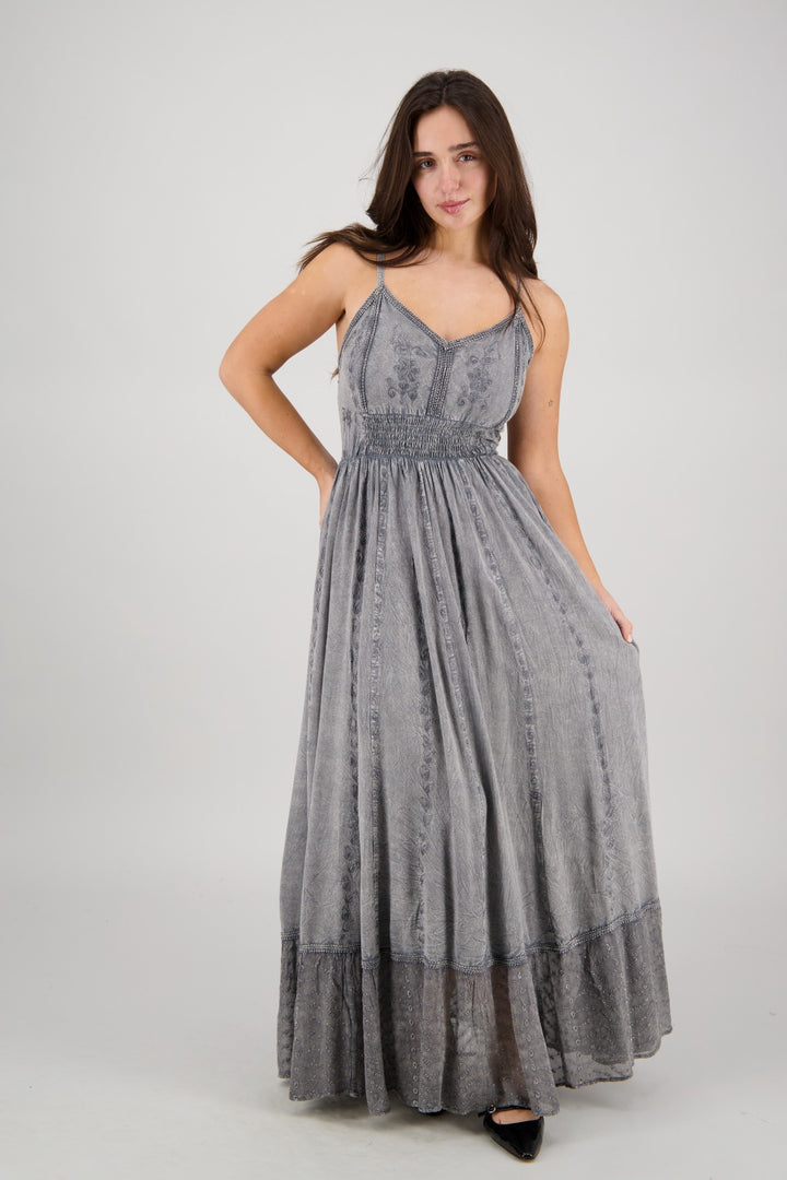 Sheer Hem Smocked Maxi Dress ADL-25324