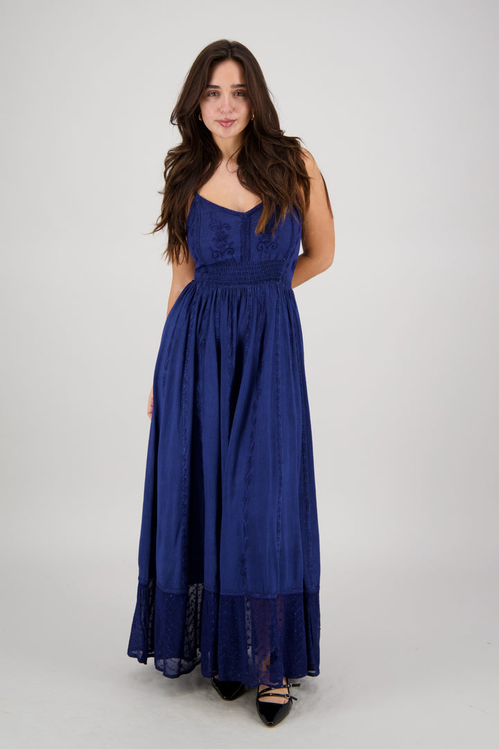 Sheer Hem Smocked Maxi Dress ADL-25324