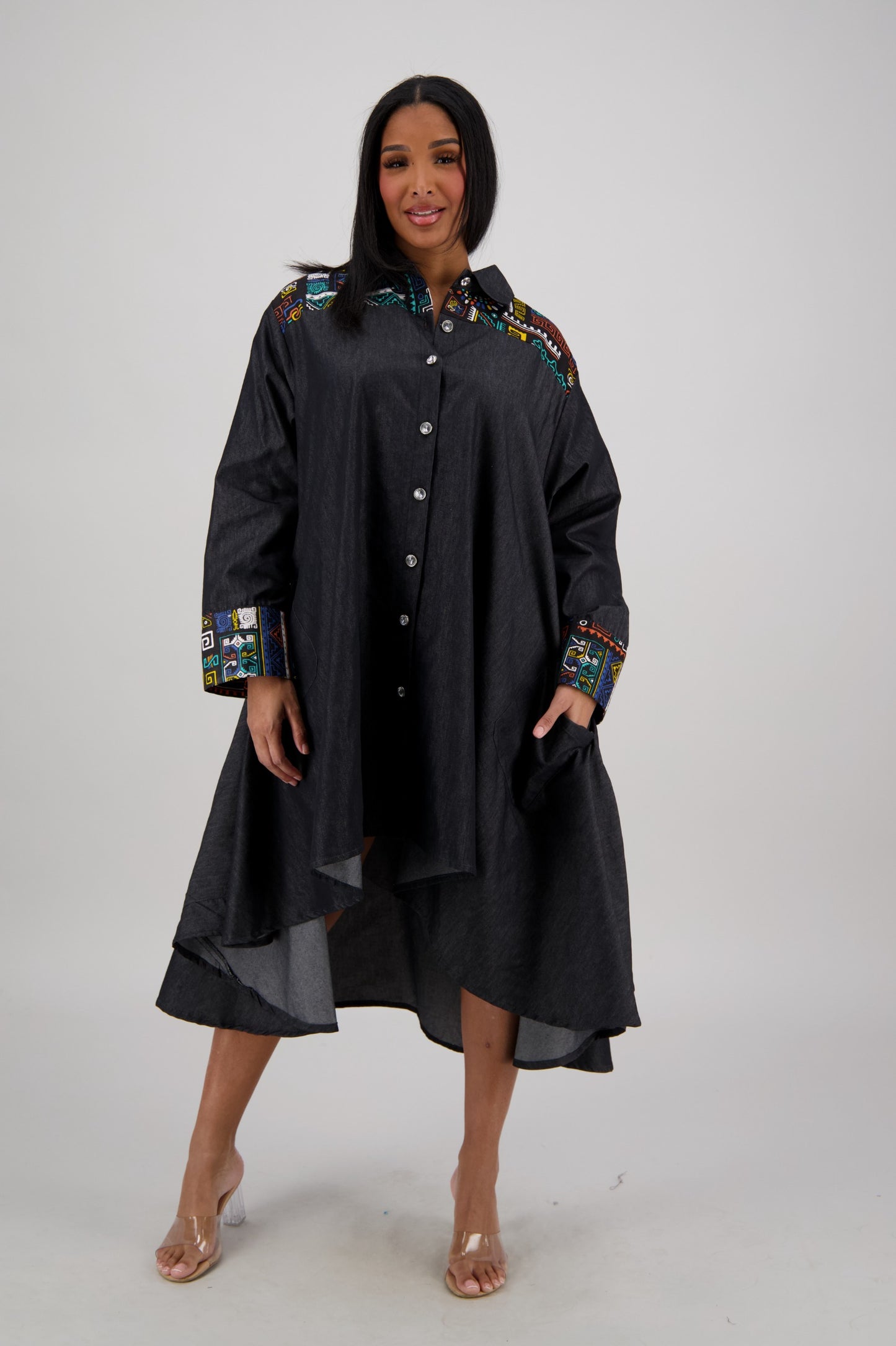 Vibrant Accents Hi-Lo Black Denim Dress AD-25092