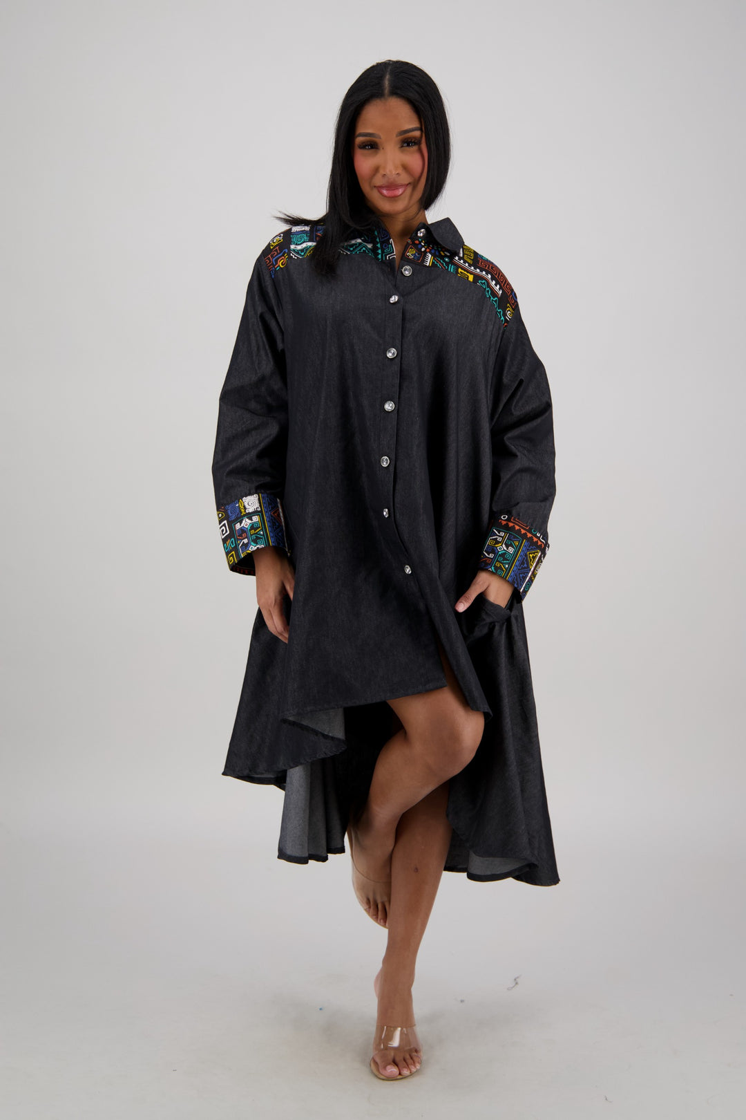 Vibrant Accents Hi-Lo Black Denim Dress AD-25092