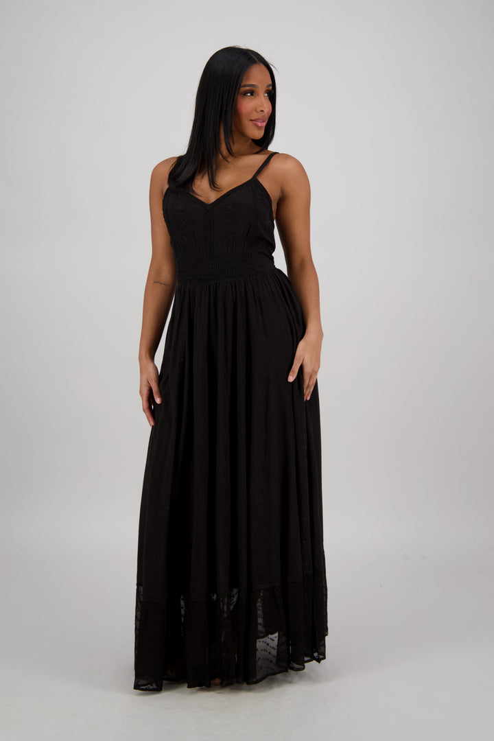 Sheer Hem Smocked Maxi Dress ADL-25324