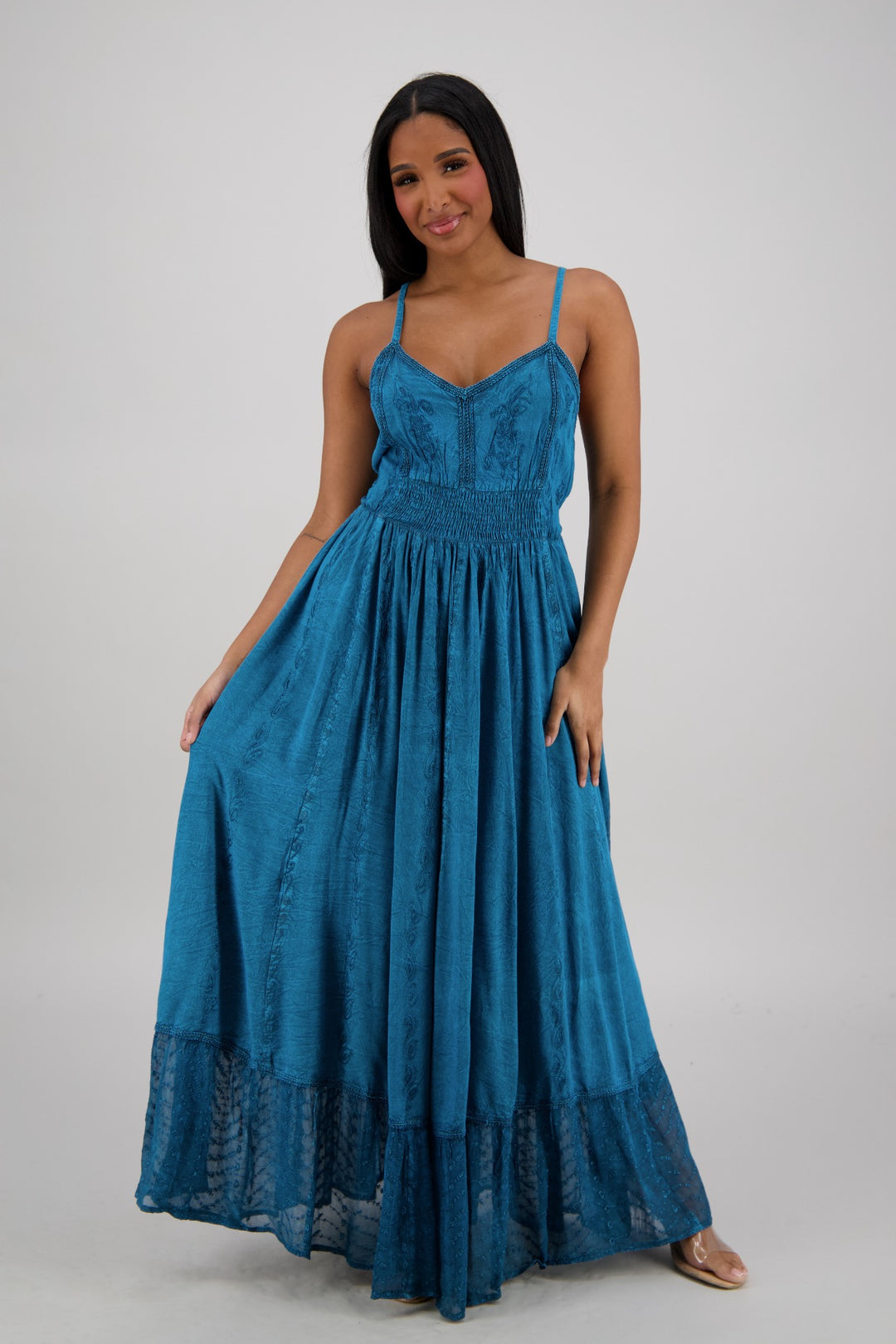 Sheer Hem Smocked Maxi Dress ADL-25324