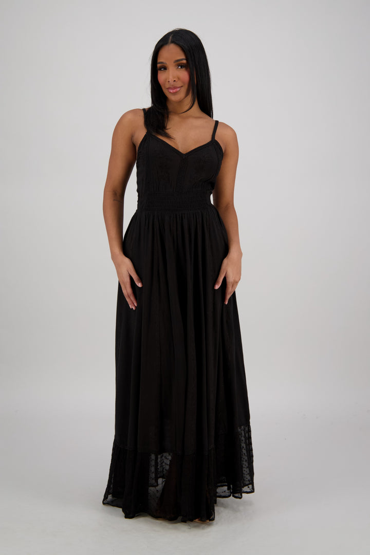 Sheer Hem Smocked Maxi Dress ADL-25324