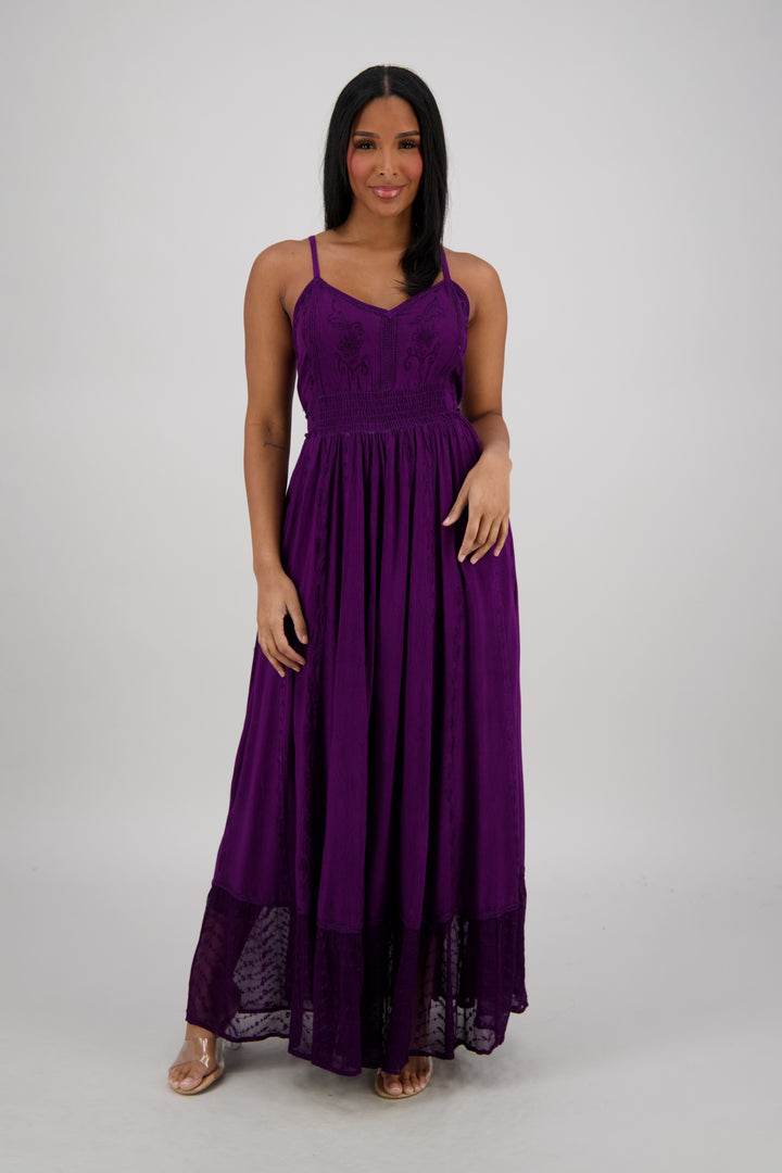 Sheer Hem Smocked Maxi Dress ADL-25324