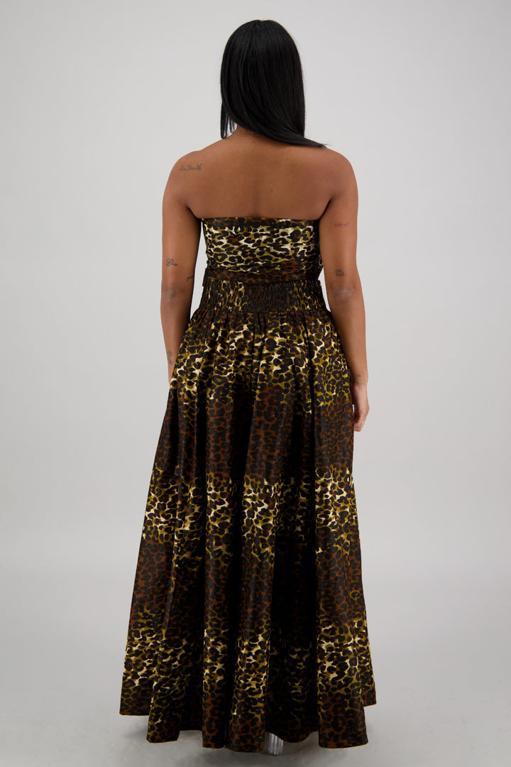 Brown-Gold Leopard Wide-Leg Palazzo Pants 61-275