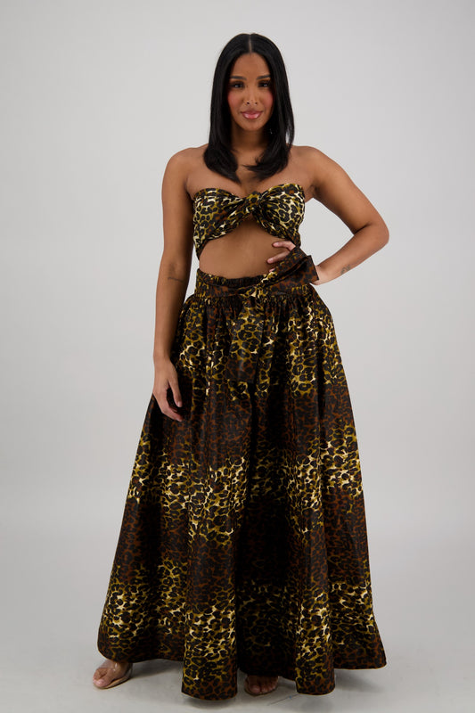 Brown-Gold Leopard Wide-Leg Palazzo Pants 61-275