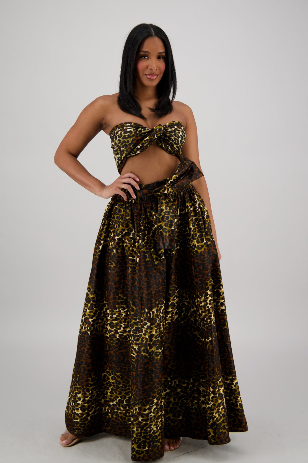 Brown-Gold Leopard Wide-Leg Palazzo Pants 61-275