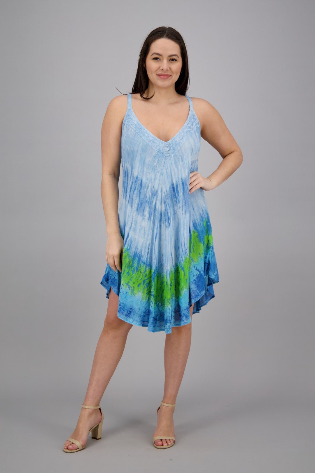 Adjustable Strap Tie Dye V-Neck Dress 402217V - Advance Apparels Inc