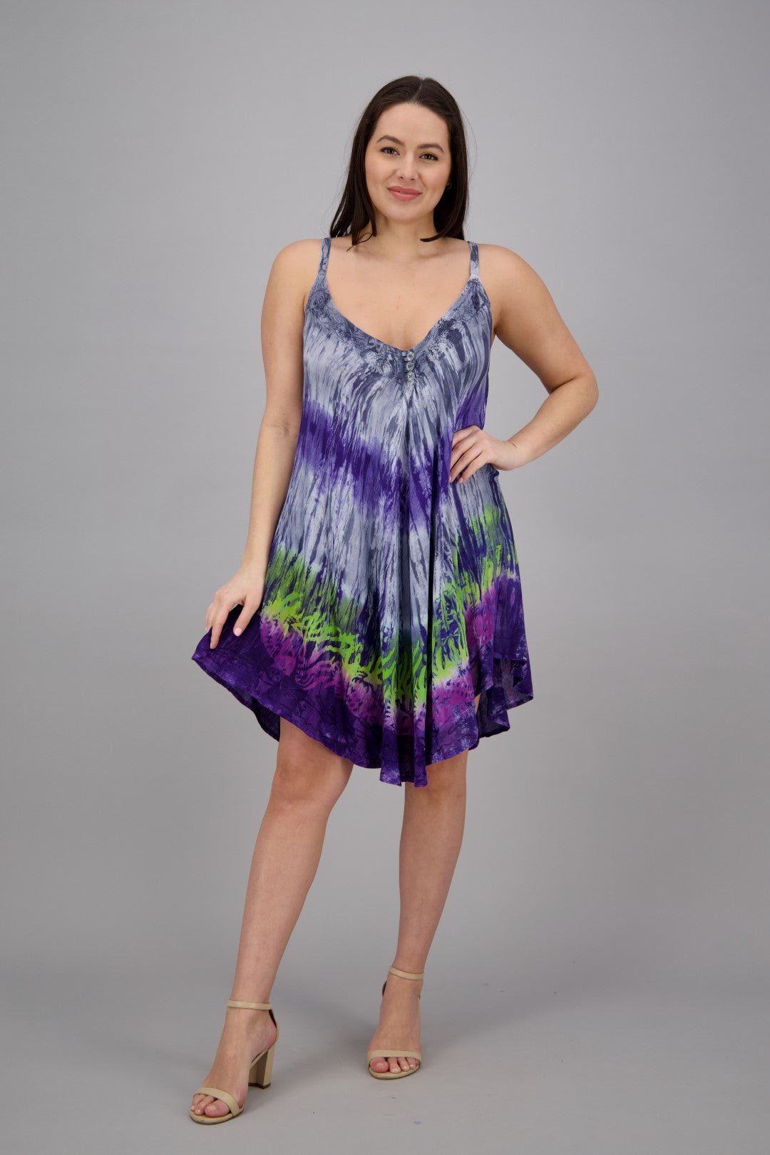 Adjustable Strap Tie Dye V-Neck Dress 402217V - Advance Apparels Inc