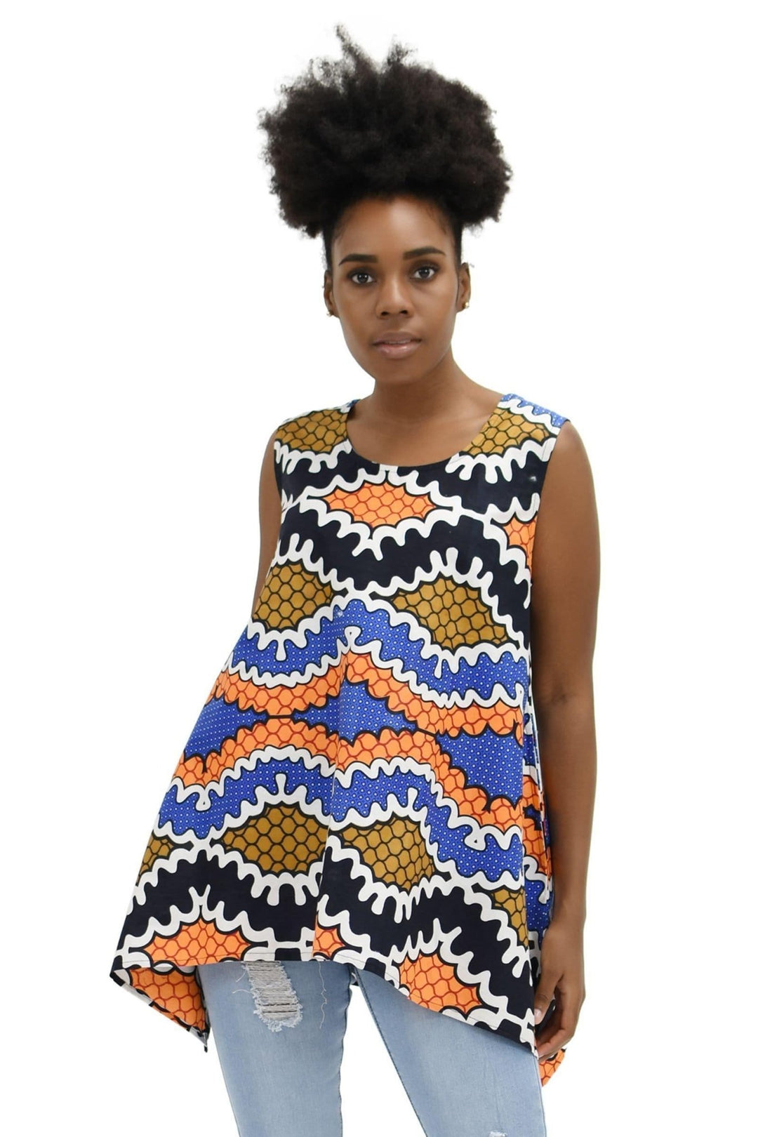 African Print A-Line Sleeveless Blouse 2164 - Advance Apparels Inc