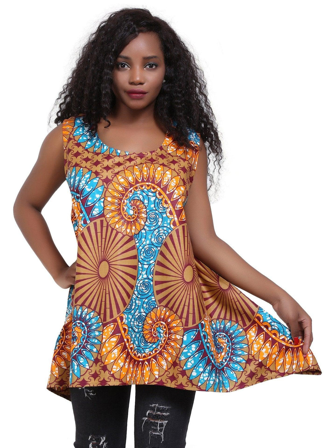 African Print A-Line Sleeveless Blouse 2164 - Advance Apparels Inc