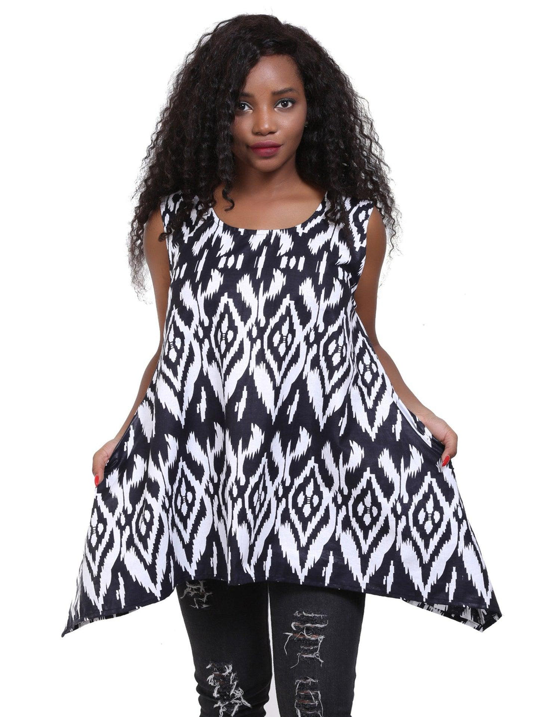 African Print A-Line Sleeveless Blouse 2164 - Advance Apparels Inc