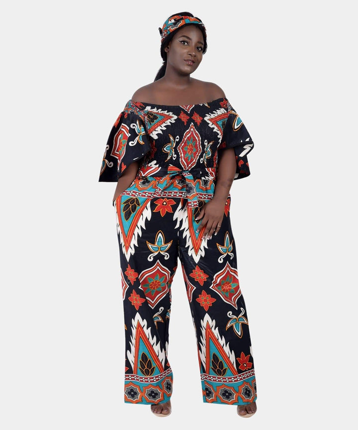 African Print Jumper w/ Off Shoulder Top 2266 - Advance Apparels Inc