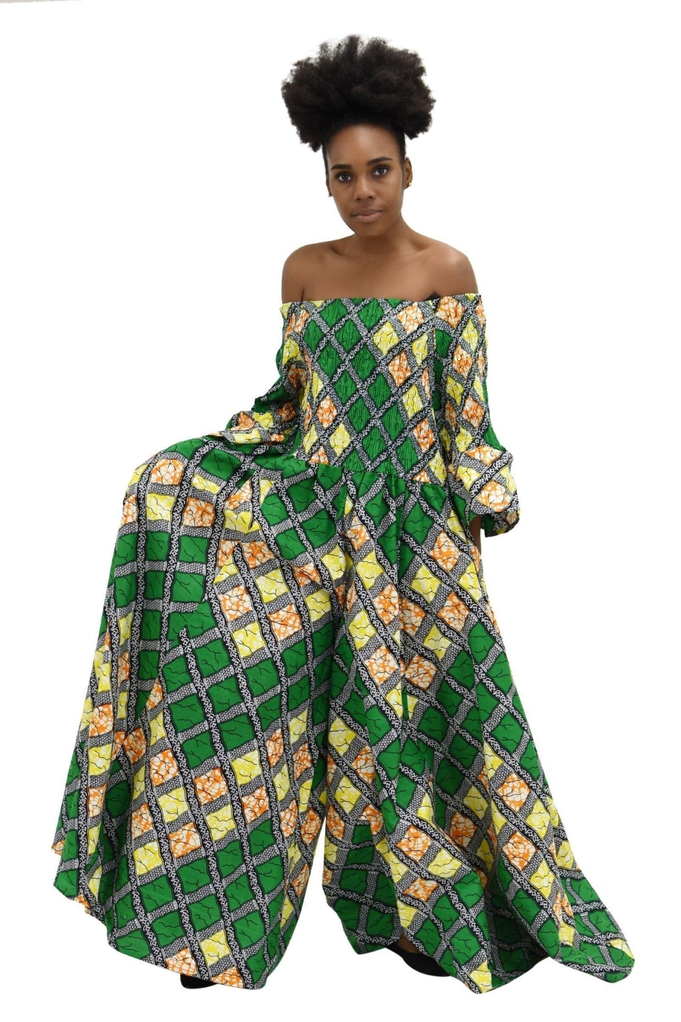 Ankara Print Off Shoulder Palazzo Jumper 2191 - Advance Apparels Inc