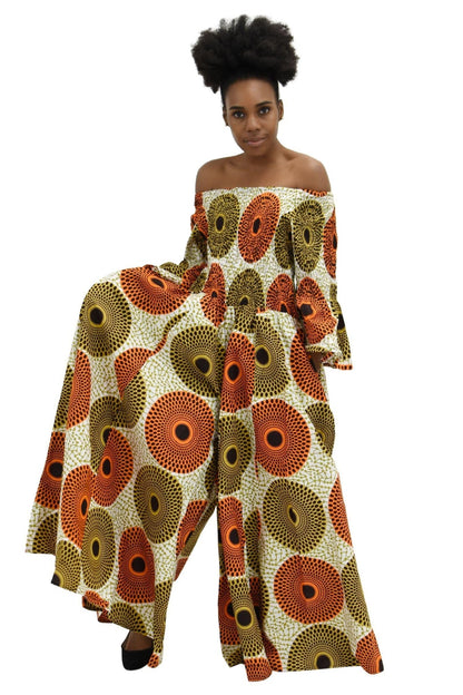 Ankara Print Off Shoulder Palazzo Jumper 2191 - Advance Apparels Inc