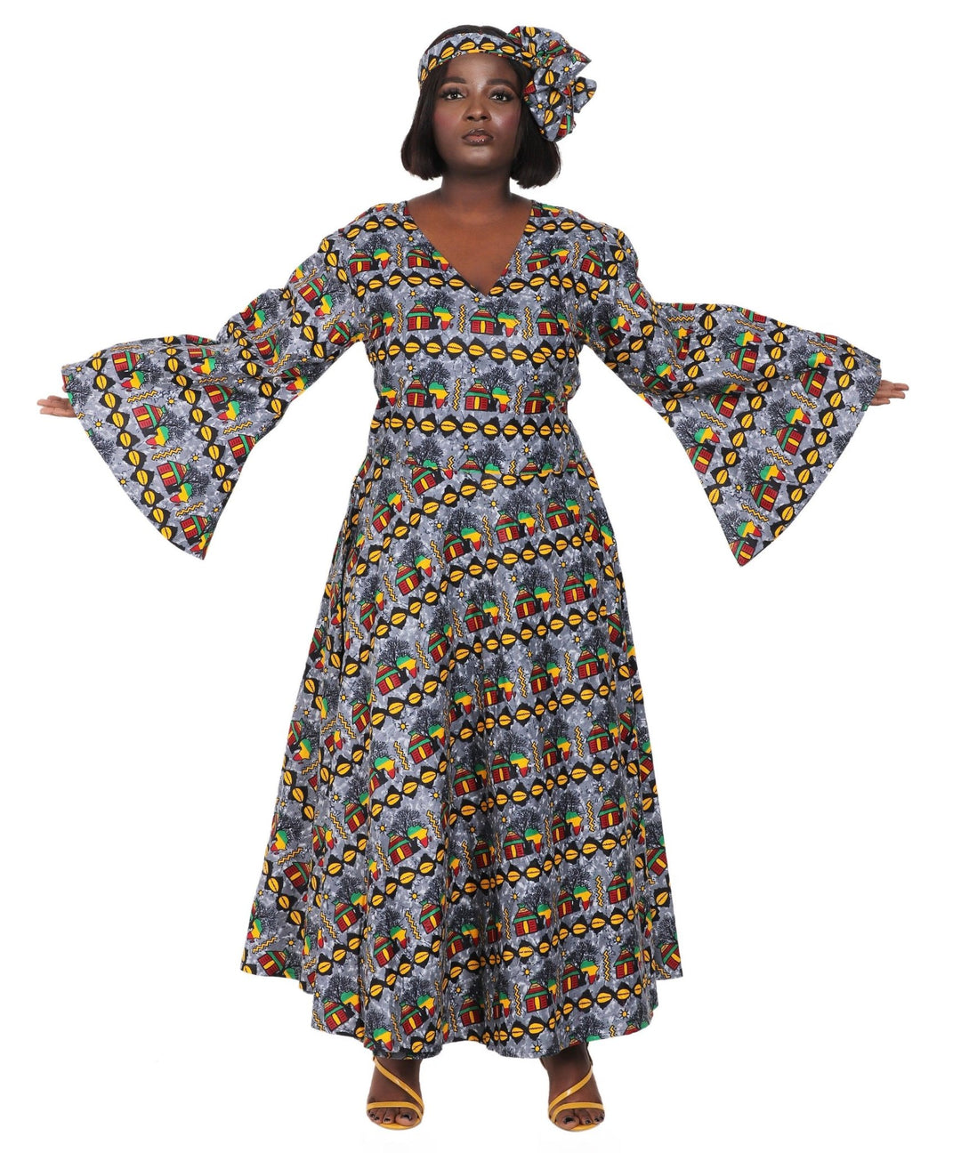 Ankara Print Wrap Dress 1616 - Advance Apparels Inc