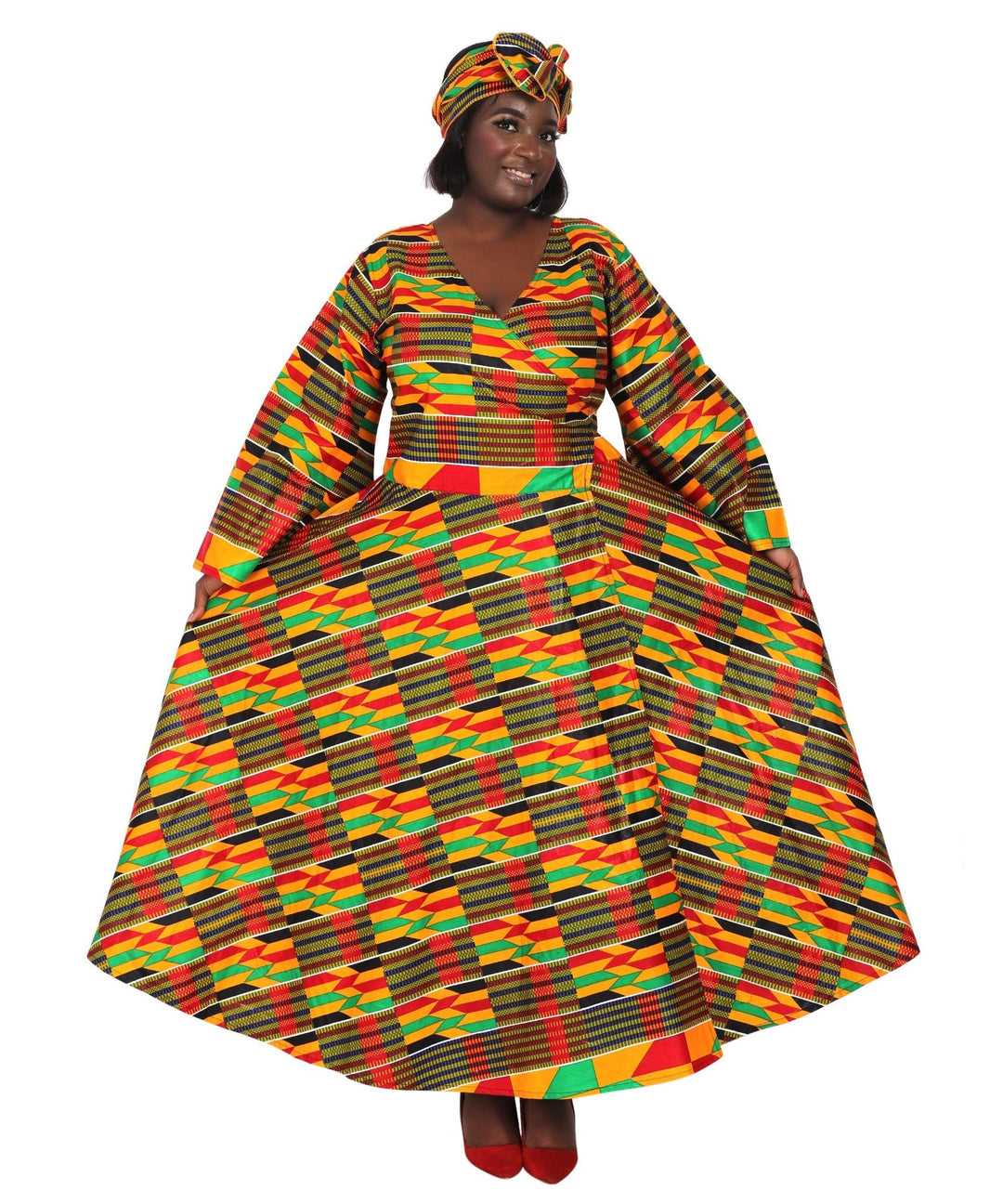 Ankara Print Wrap Dress 1616 - Advance Apparels Inc