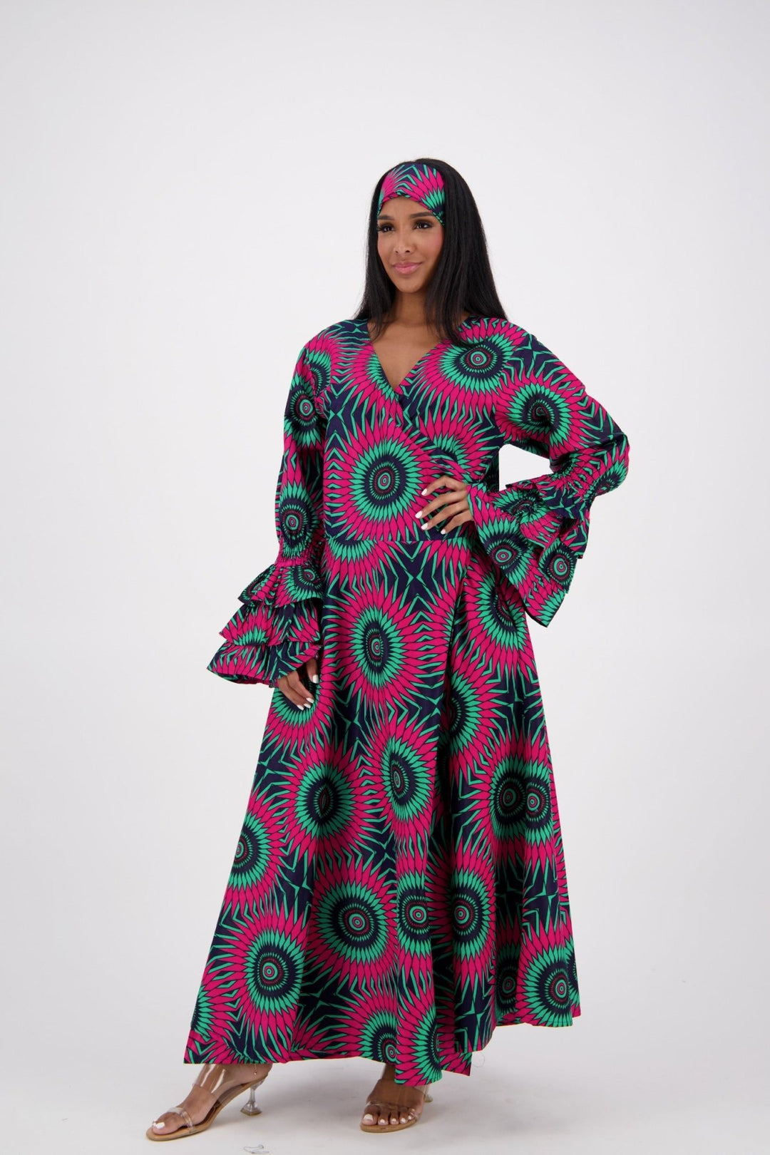 Bell Sleeve Wrap Dress 1624-248 - Advance Apparels Inc