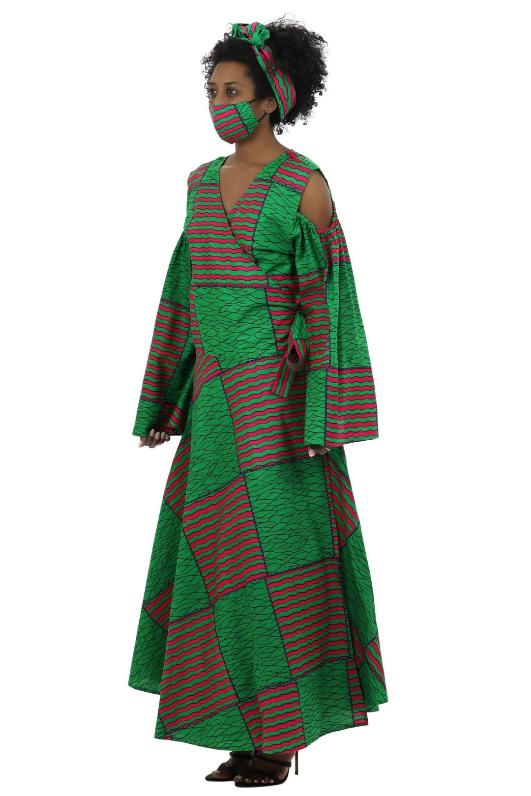 Bell Sleeves African Print Wrap Dress 1918 - Advance Apparels Inc