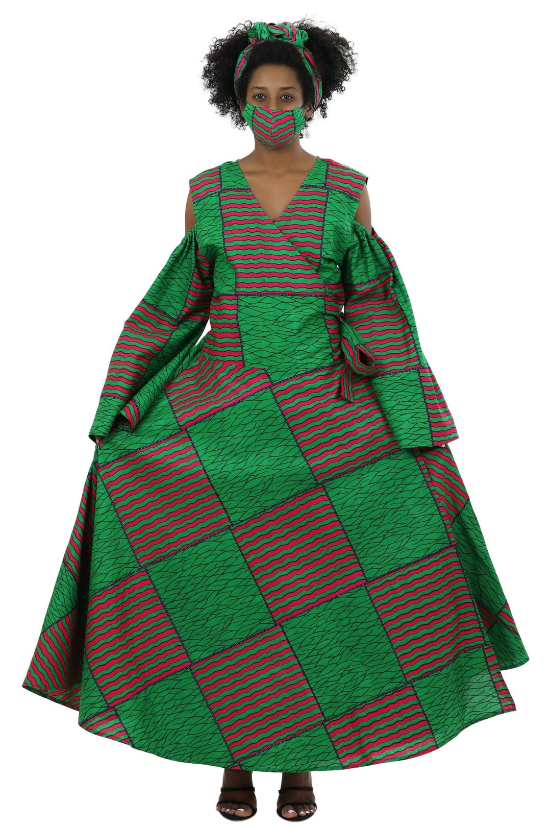 Bell Sleeves African Print Wrap Dress 1918 - Advance Apparels Inc