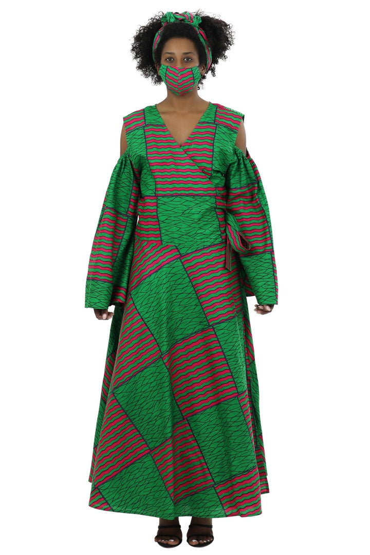 Bell Sleeves African Print Wrap Dress 1918 - Advance Apparels Inc